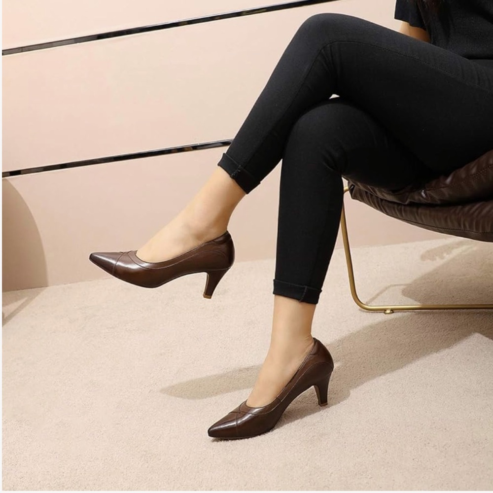 Mona flying Women's Comfortable Leather Pointed Toe High Heels, Size 8
